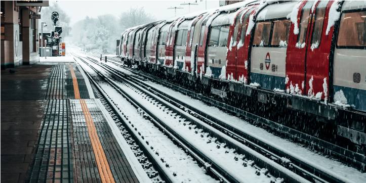 Train in a snowy train station